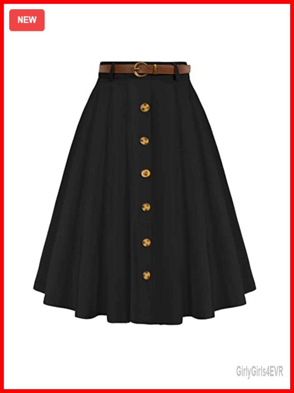 High Waist A-Line Flared Midi Skirt with Pockets & Belt Stretch Polyester